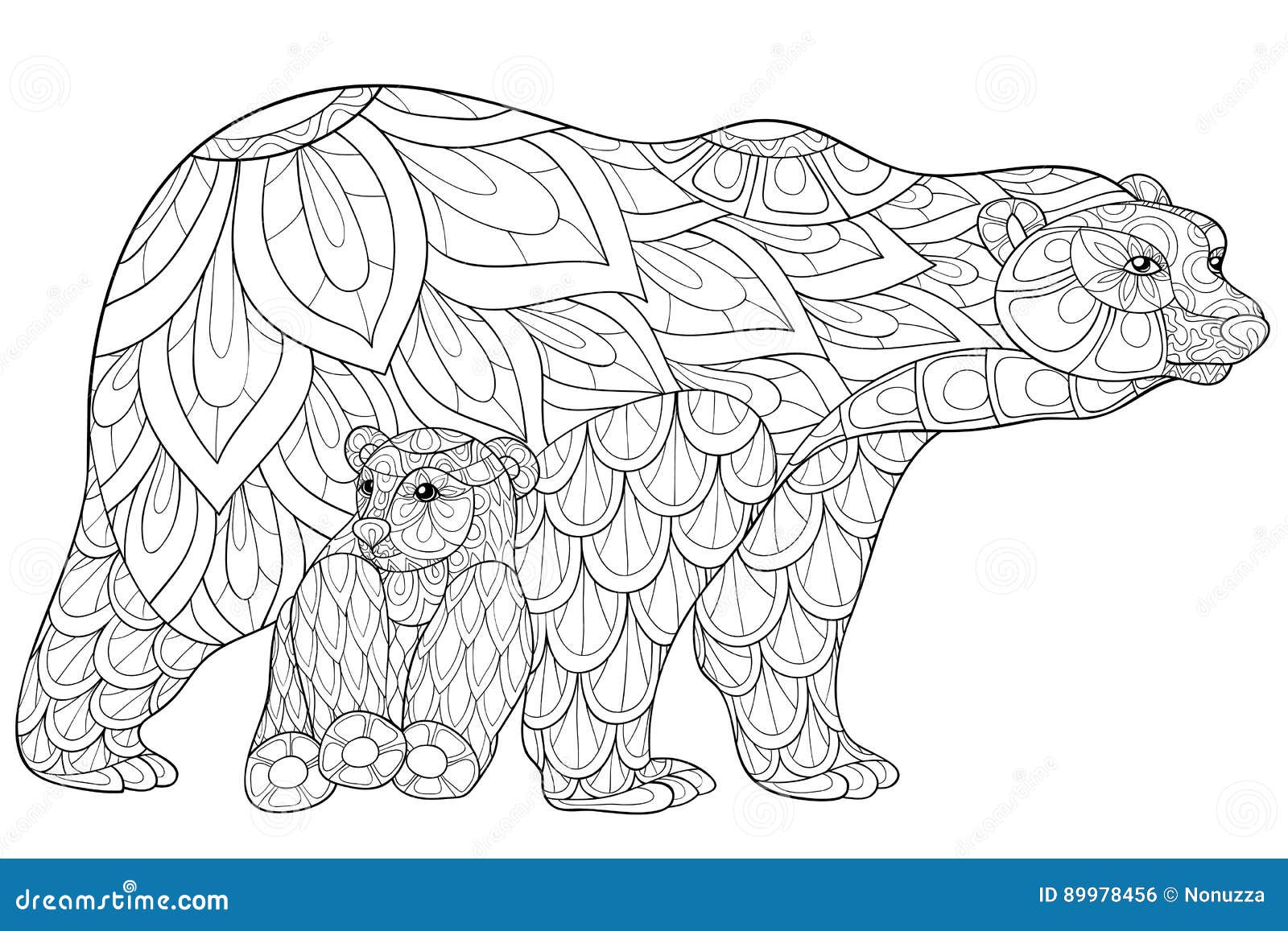 Adult coloring page bears stock vector. Illustration of isolated - 89978456