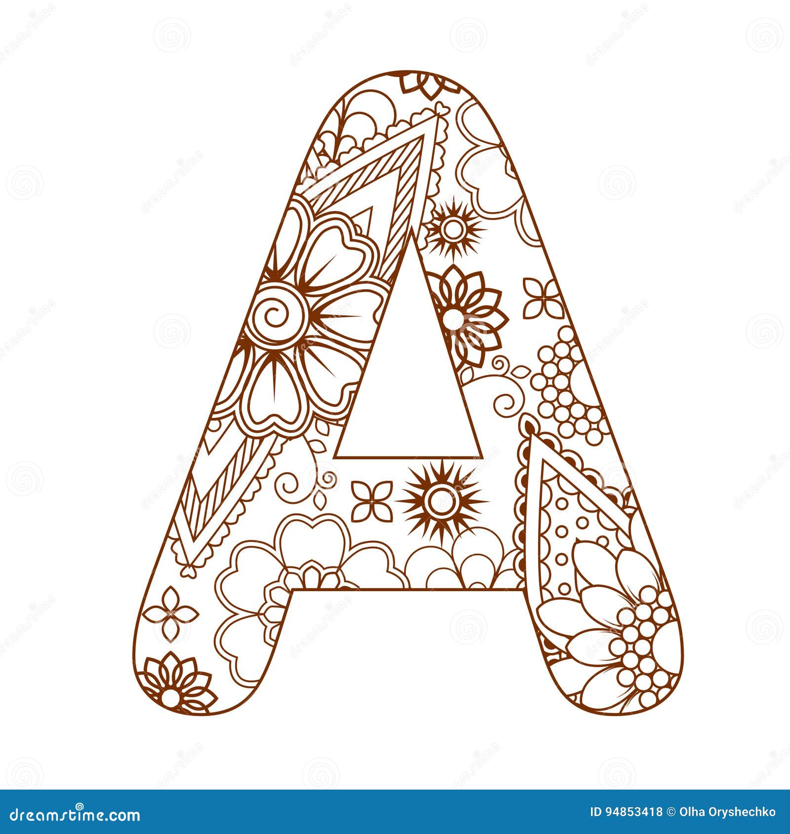 Adult Coloring Page with a Letter a of the Alphabet. Ornamental Font ...