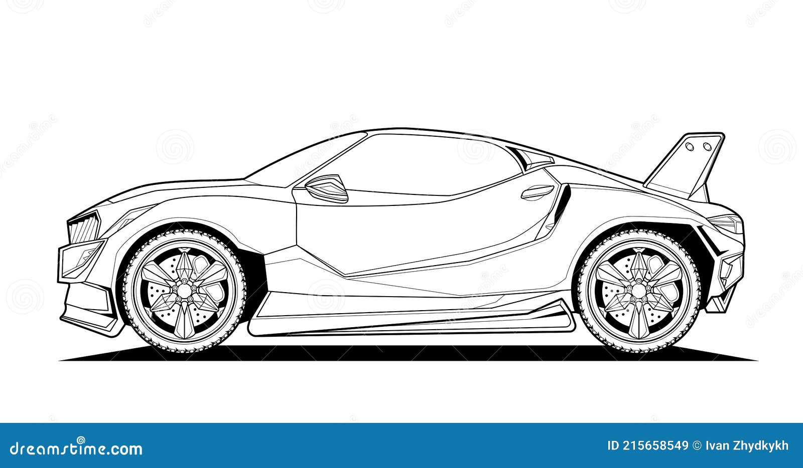 Car sketch. Vector illustration in black and white. Coloring paper