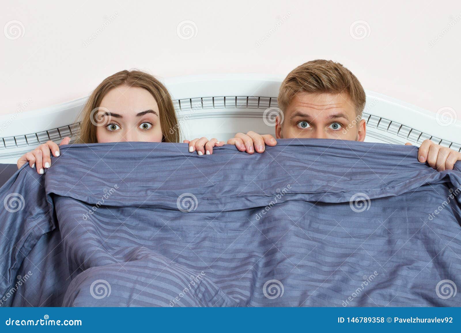 Adult Couple Hiding Under Blanket In Bed Couple In B