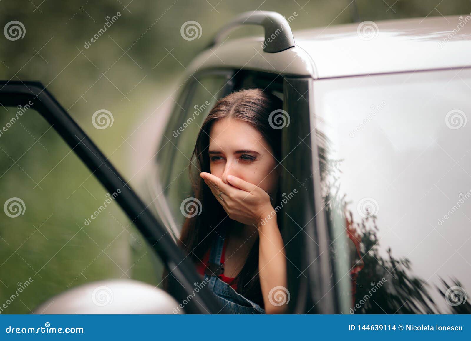 car sick travel woman with motion sickness symptoms