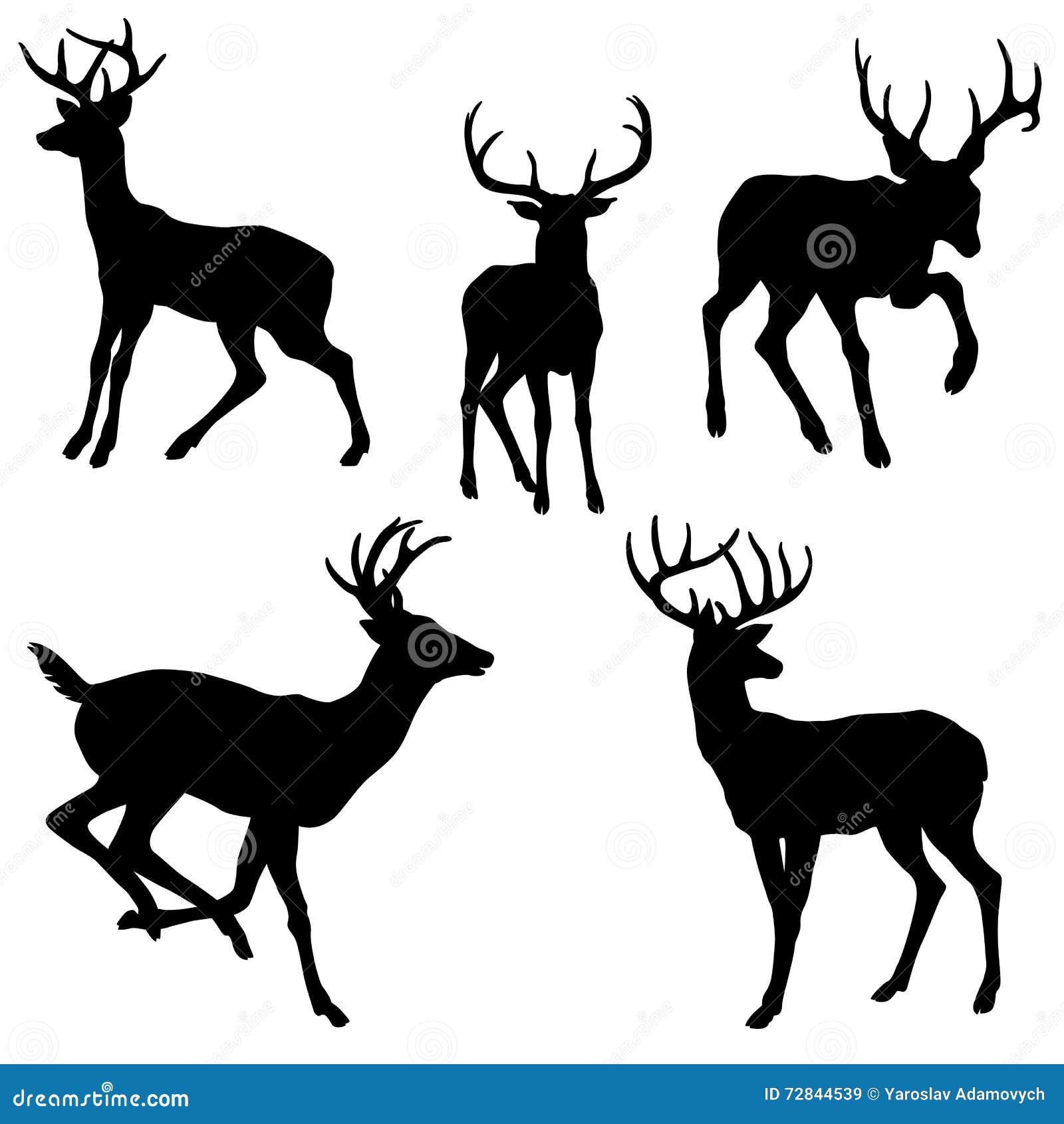 adult male deer silhouette black set