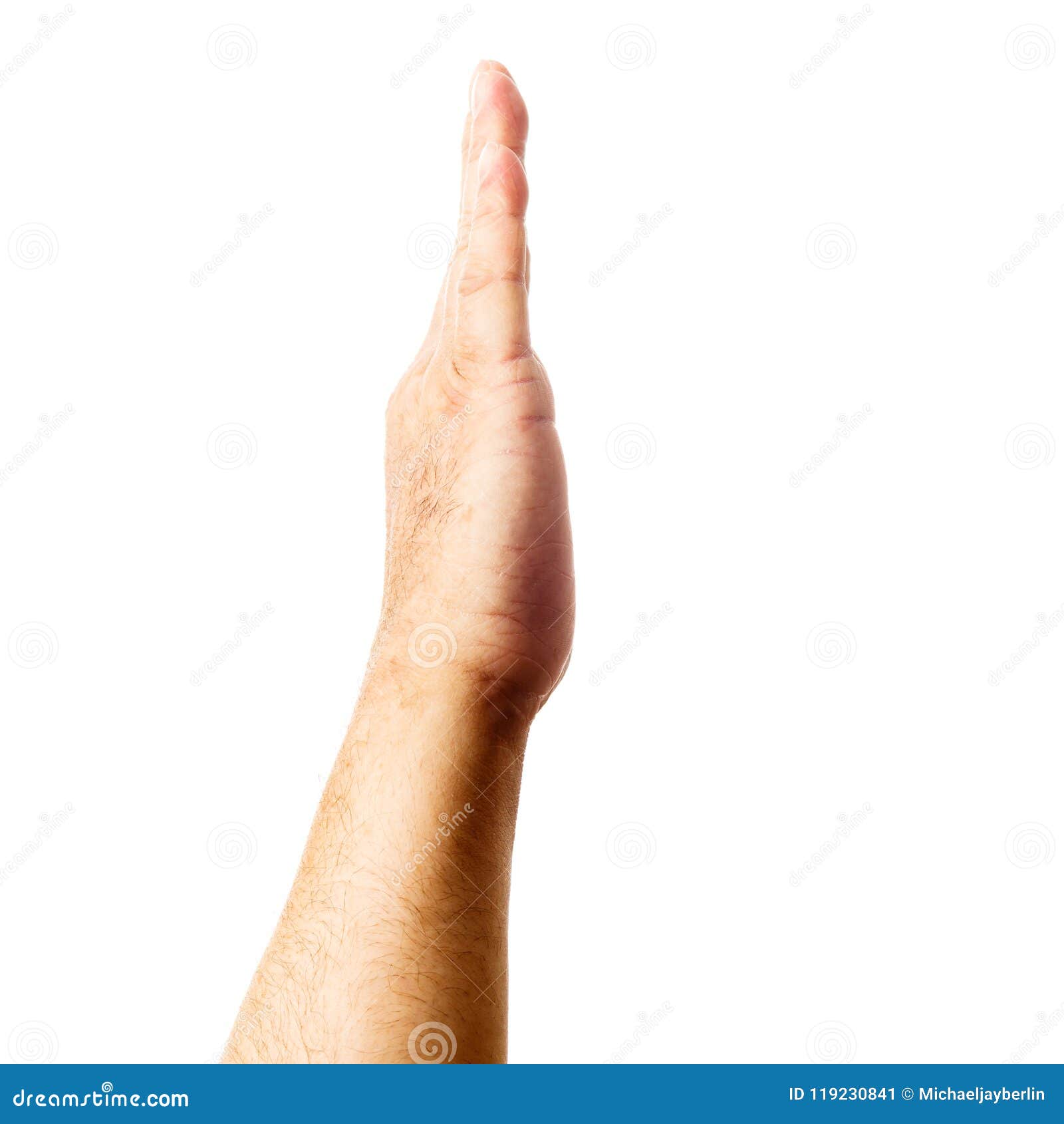 Adult Male Hand Showing Stop Gesture Sideways Isolated on White Stock