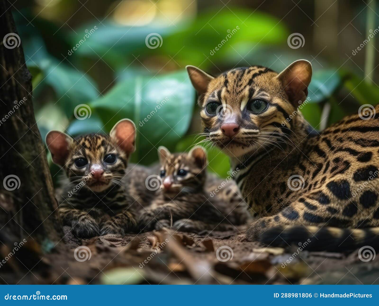 Adult Margay with Babies (generative AI Stock Illustration ...
