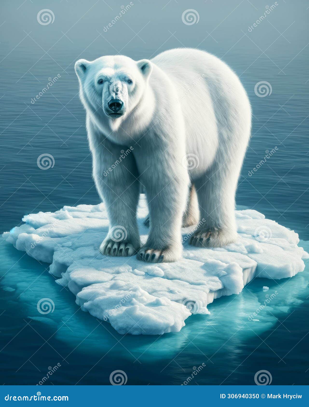 adult polar bear north pole stranded floating ice island melting climate change ai generated