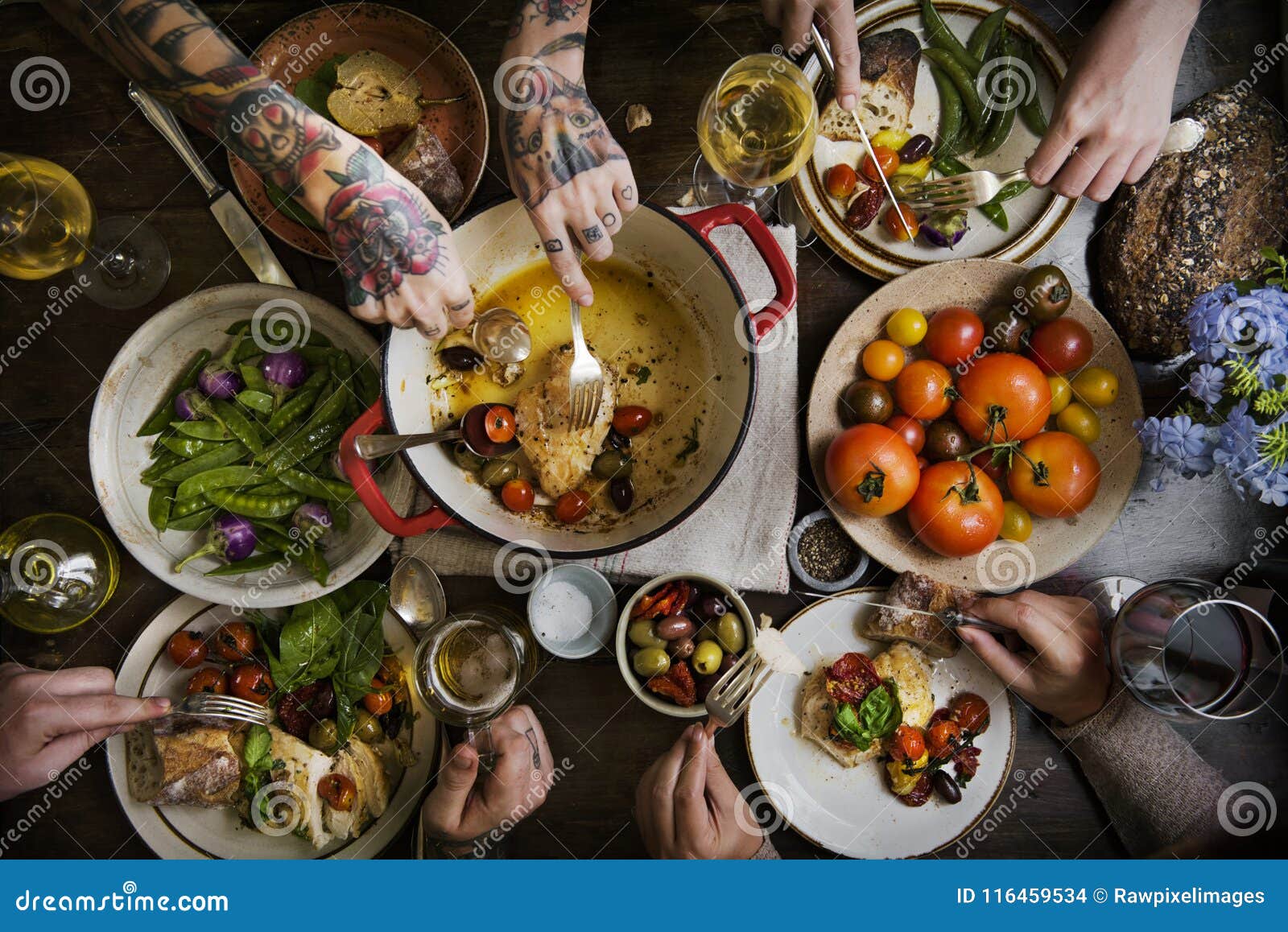Adults at a Dinner Party Food Photography Recipe Idea Stock Photo