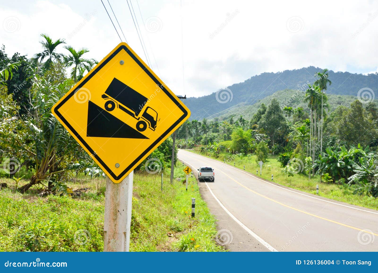 Symbol Sign Indicates A Steep Grade Ahead On The Mountain Road Stock Photo Image Of Road Forest