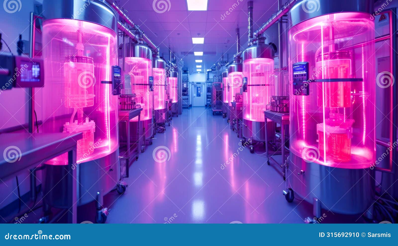 advanced cryogenic storage system with illuminated chambers in a tech facility. cryogenic chambers for freezing bodies