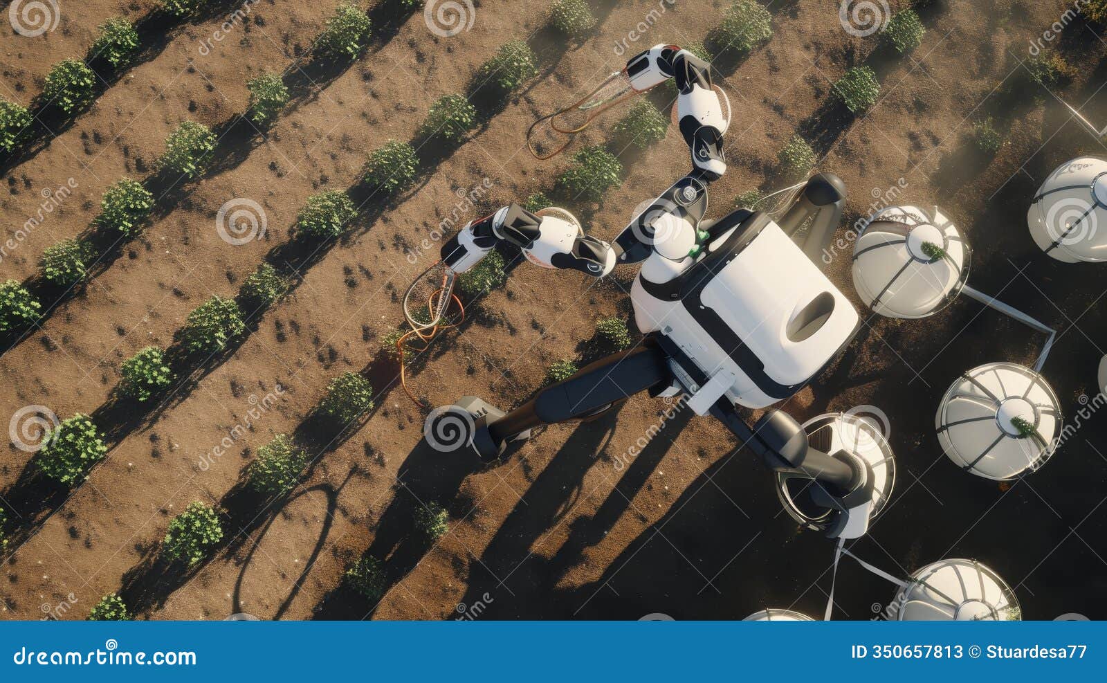 advanced drone robot working on futuristic farm