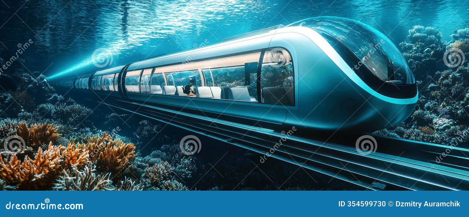 An Advanced Underwater Train Journeys through a Vivid Coral Reef, with  Pristine Waters and a Rich Array of Sea Life Stock Photo - Image of  transport, engineering: 354599730, image size:1600x742