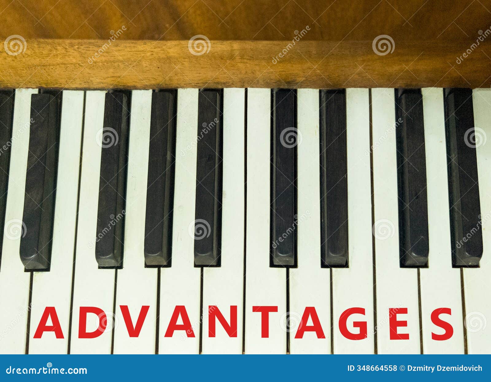 advantages . concept word advantages on beautiful keys of the old retro piano. beautiful piano-keys background. black and