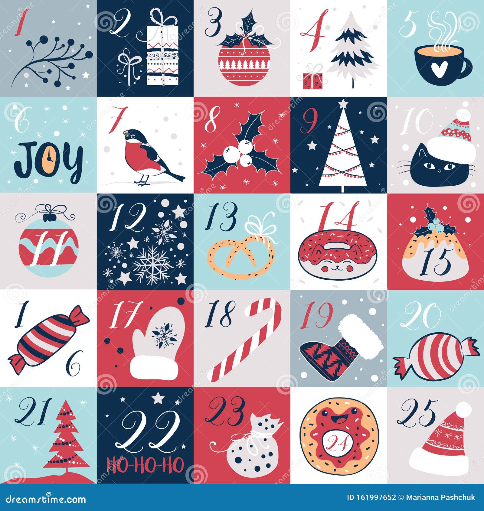 Advent Calendar with Christmas Elements. Holidays Poster, Vector