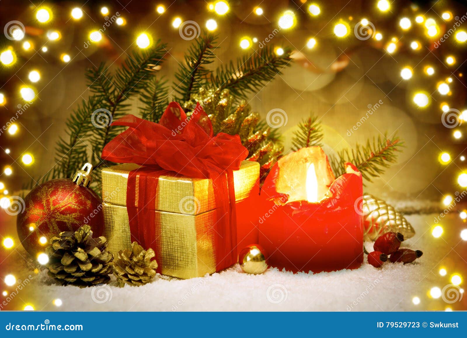 Advent Candle and Golden Gift Box. Stock Image - Image of loop, advent ...