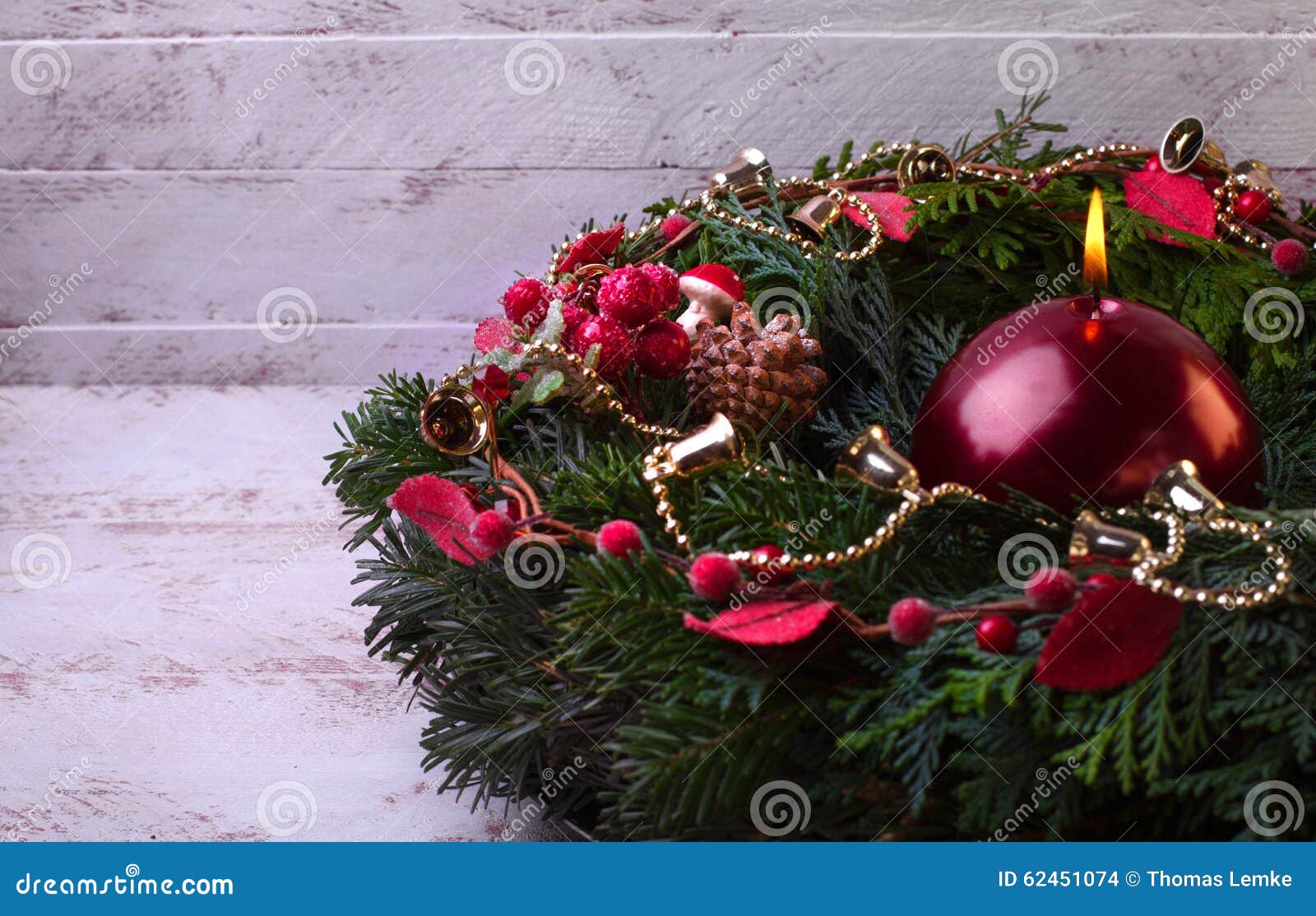 Advent Wreath with a Candle on a White Background Stock Photo - Image ...