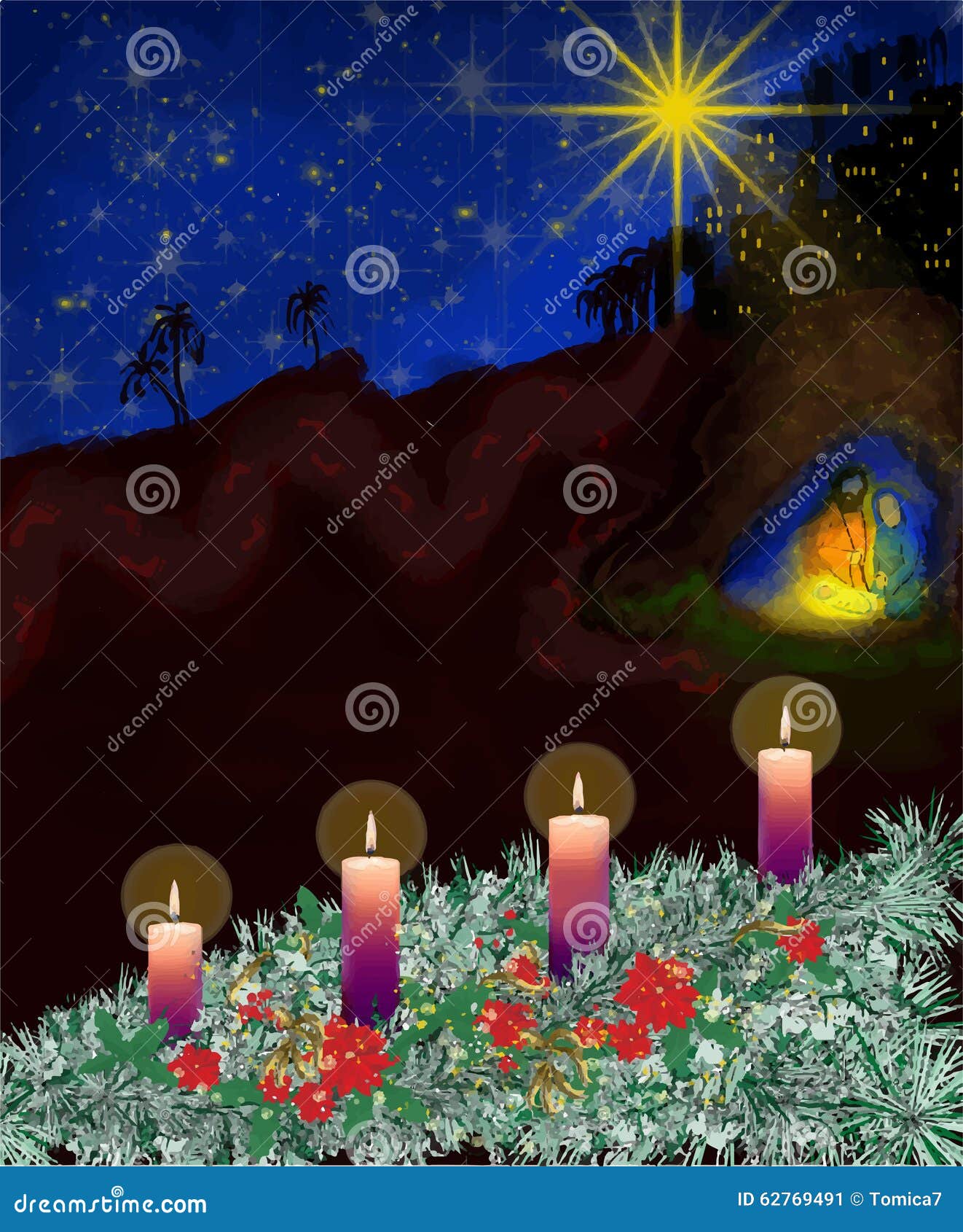 advent wreath christmas nativity scenery advnt as path four candles towards abstract watercolor 62769491