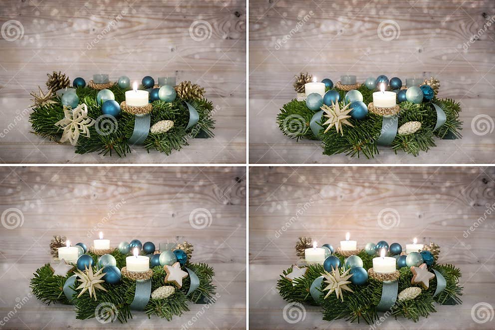 Advent Wreath Collection with All Four Sundays, Lit Candles, Blue