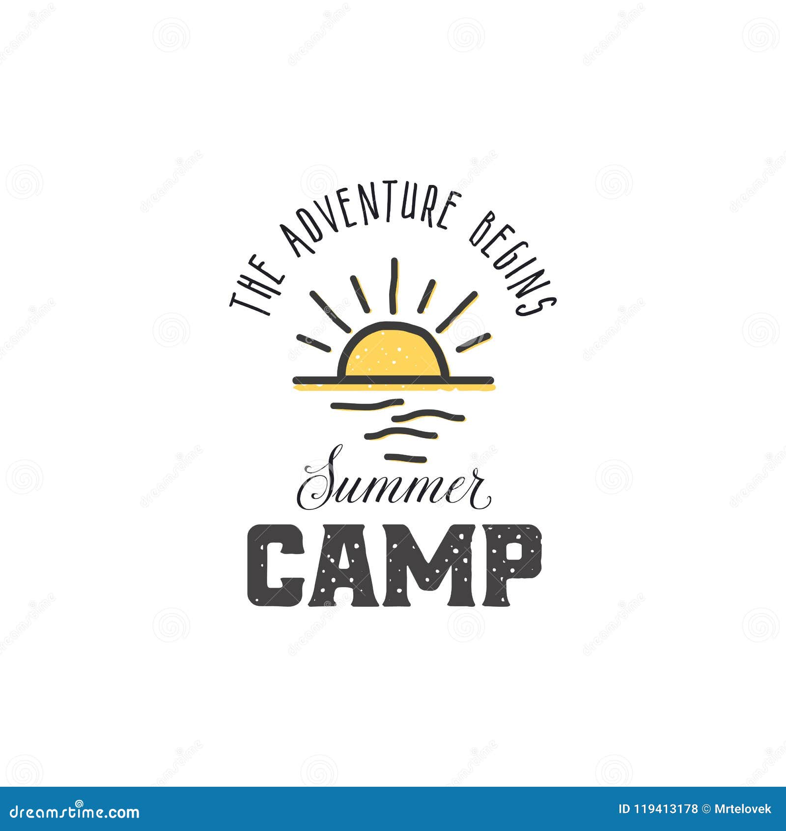 The Adventure Begins Summer Camp Vintage Style Print Design For T Shirt Prints Patches Emblems Badges And Labels Stock Vector Illustration Of Card Logo