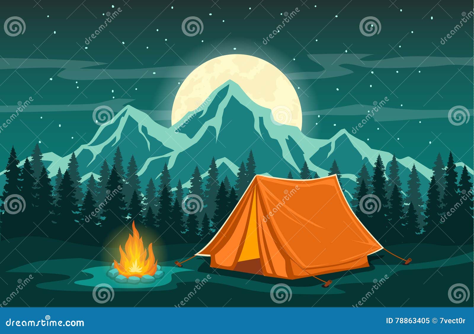 adventure camping evening scene.