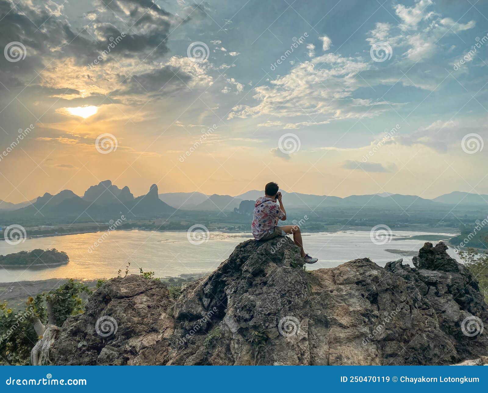 adventure man with background of mountain view. phu sub lek
