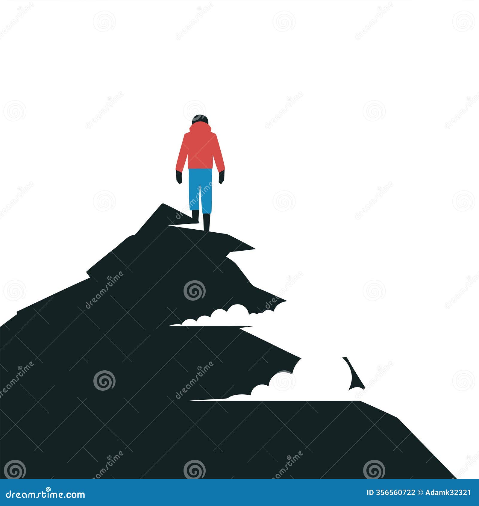 adventurous climber on mountain peak overlooking clouds  