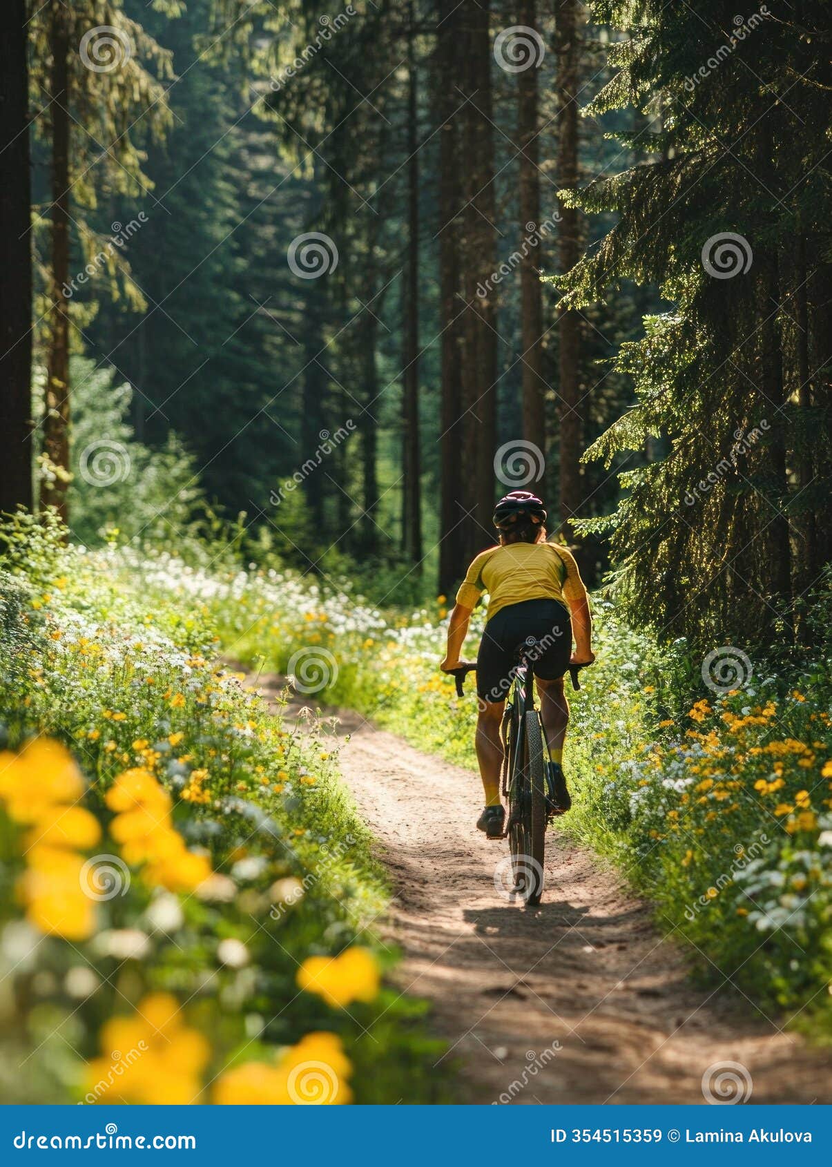 adventurous cyclist on a serene forest trail for outdoor exploration and nature escape