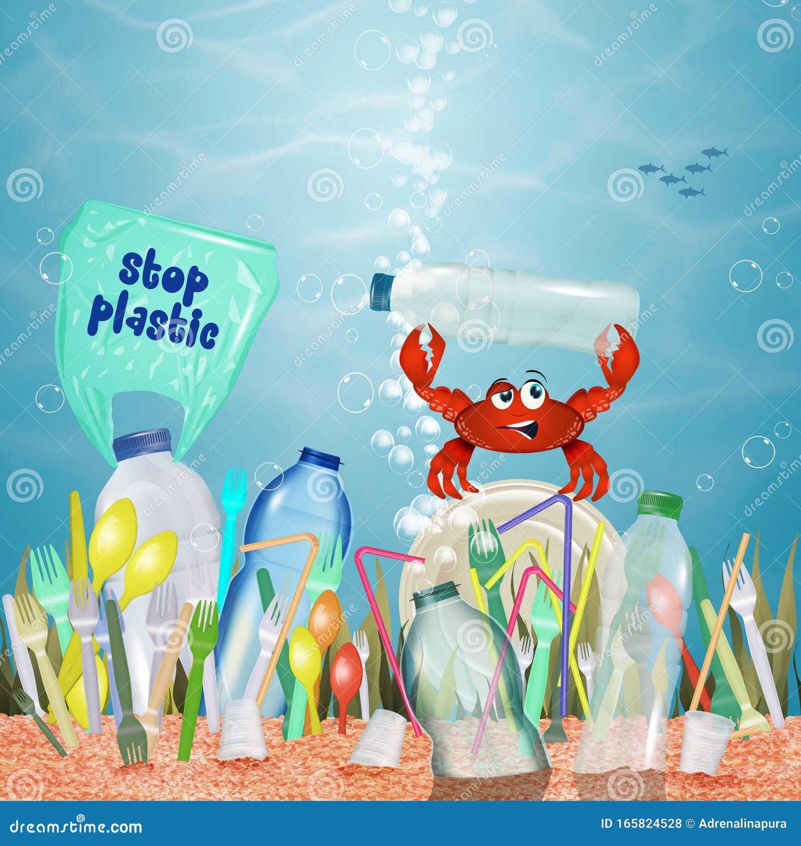 Advertencia Sobre Residuos Plásticos En El Mar Stock de ilustración -  Ilustración de playa, ambiente: 165824528