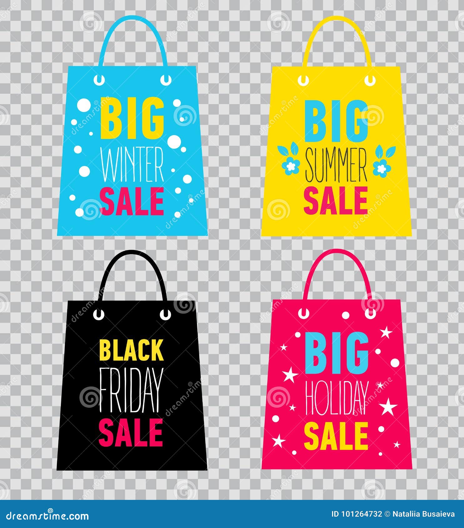 Advertising Shopping Bags. Big Winter, Summer, Holiday, Black Friday Sale.  Vector Illustration on Transparent Background Stock Vector - Illustration  of business, colorful: 101264732