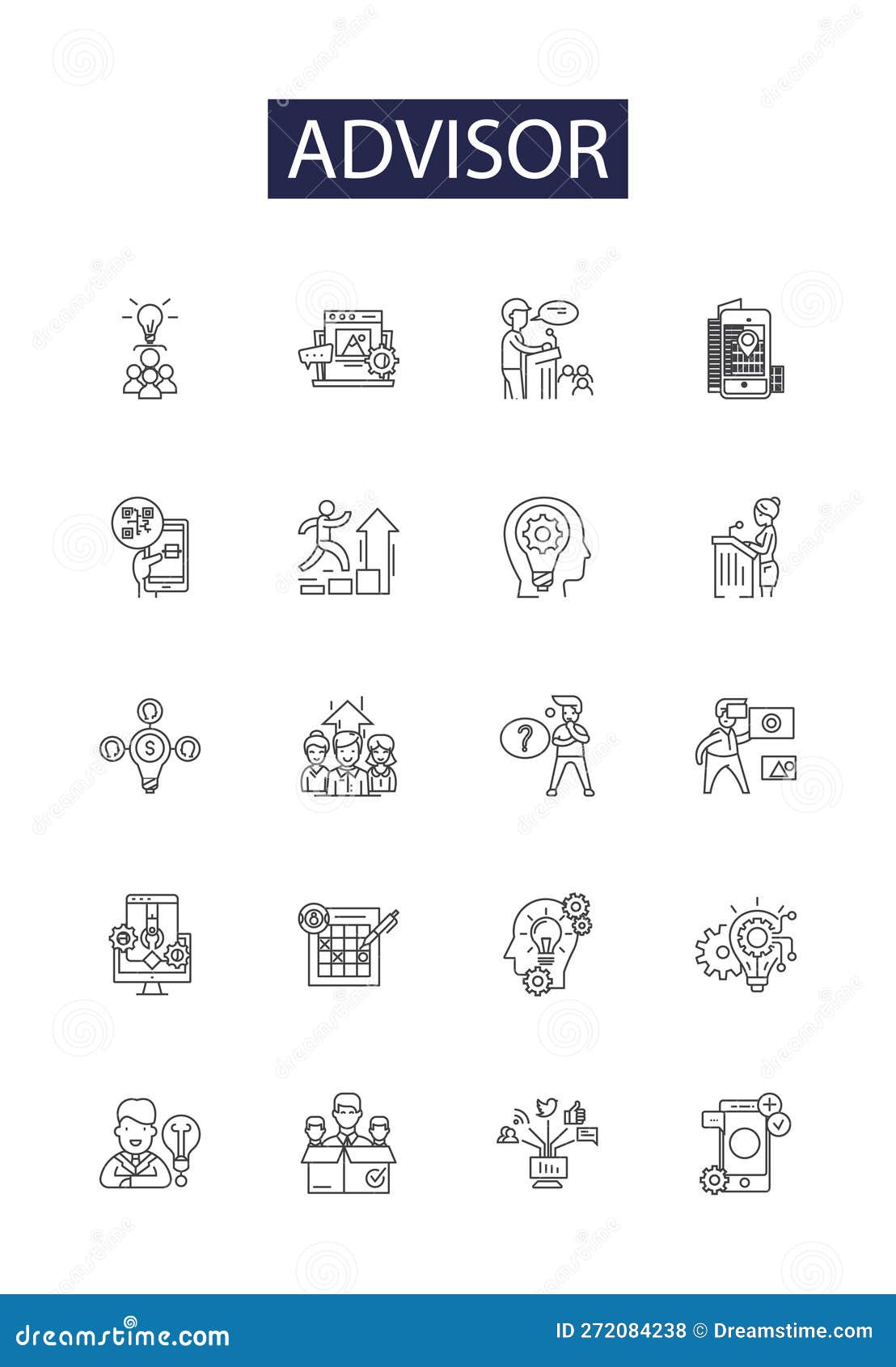 advisor line  icons and signs. mentor, guide, adviser, facilitator, counselor, guru, coach, exemplar outline