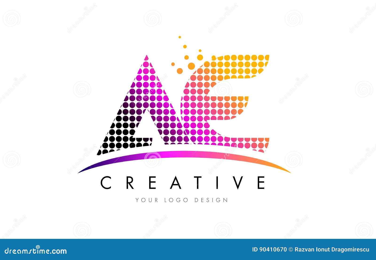 ae a d letter logo  with magenta dots and swoosh