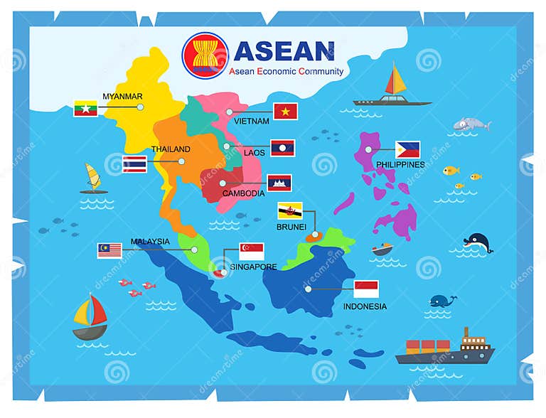 AEC Asean Economic Community World Map Stock Vector - Illustration of ...