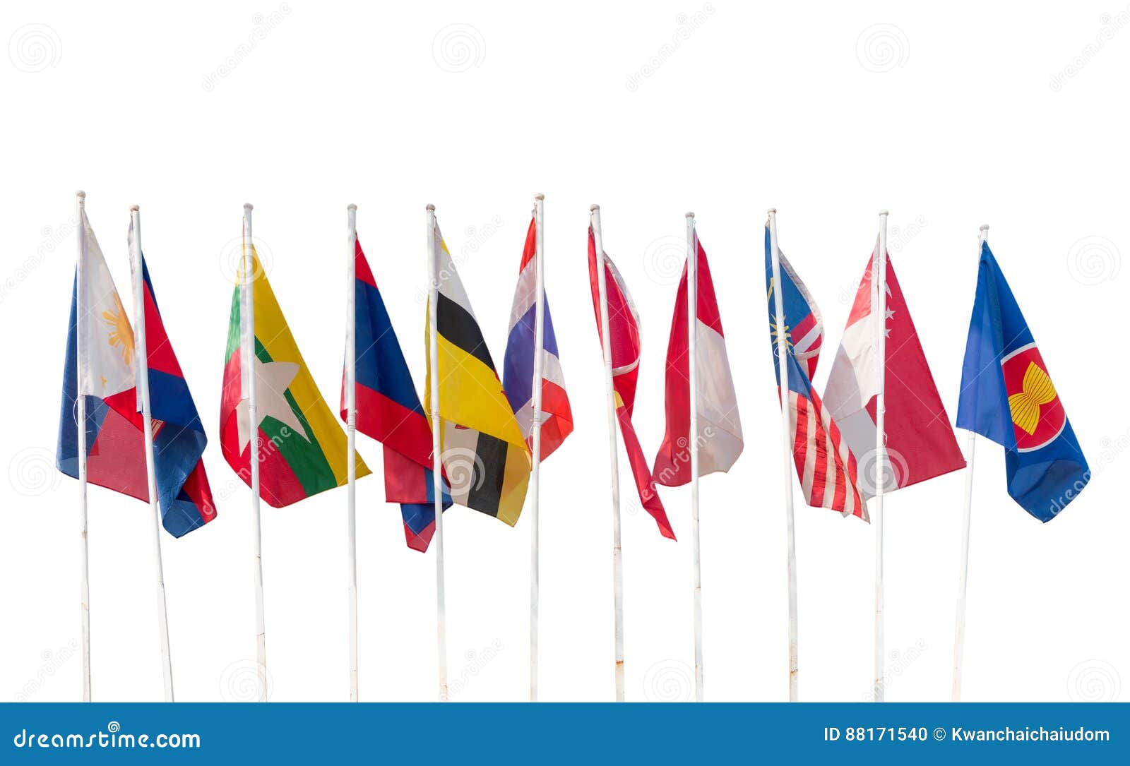 AEC, Ten Countries Flags in the ASEAN Region Isolated Stock Photo