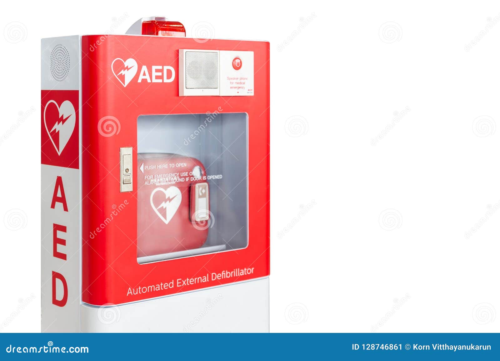 aed box or automated external defibrillator medical first aid device  on white
