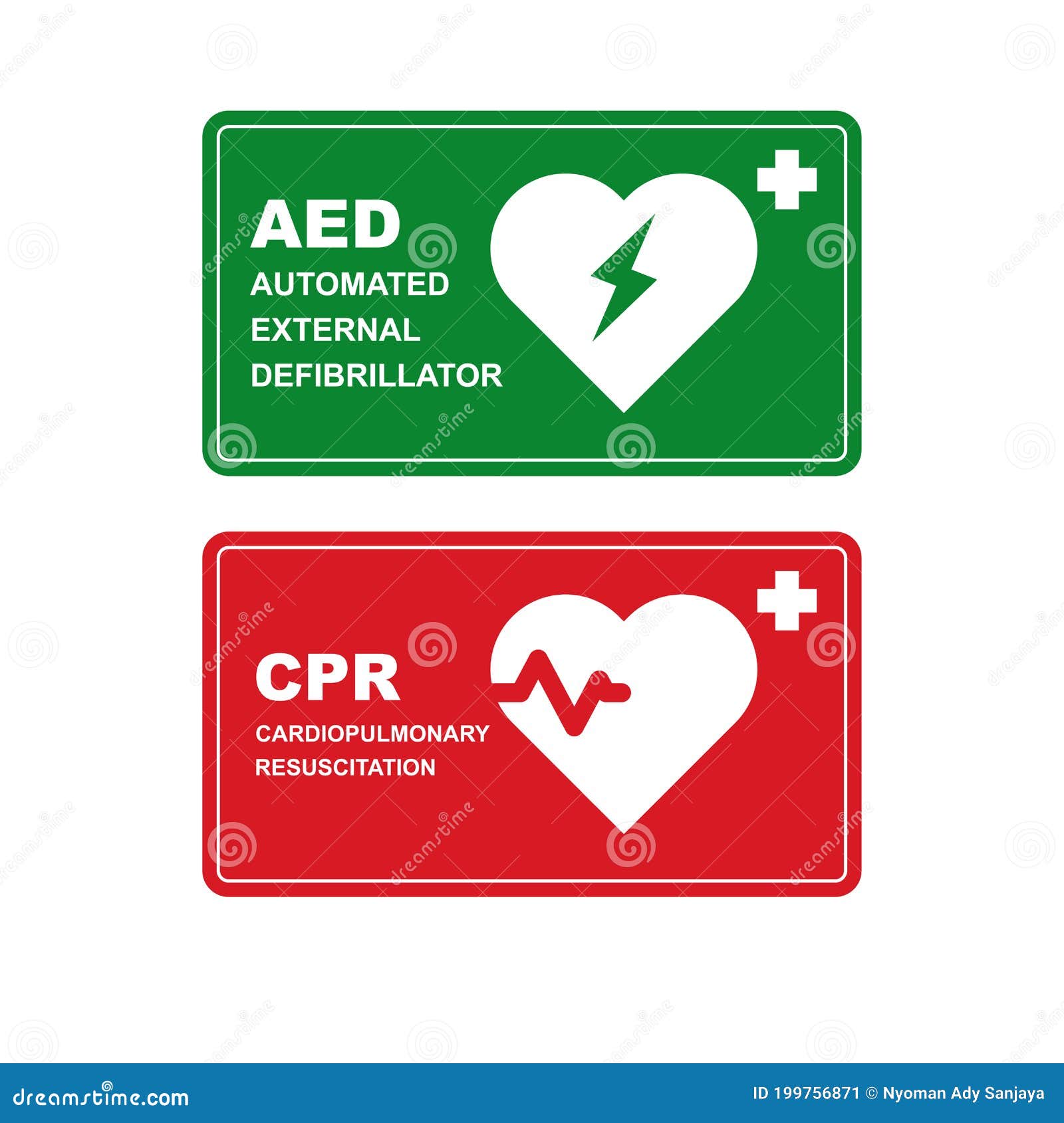 AED Emergency Defibrillator Location Signs Or Stickers. Automated