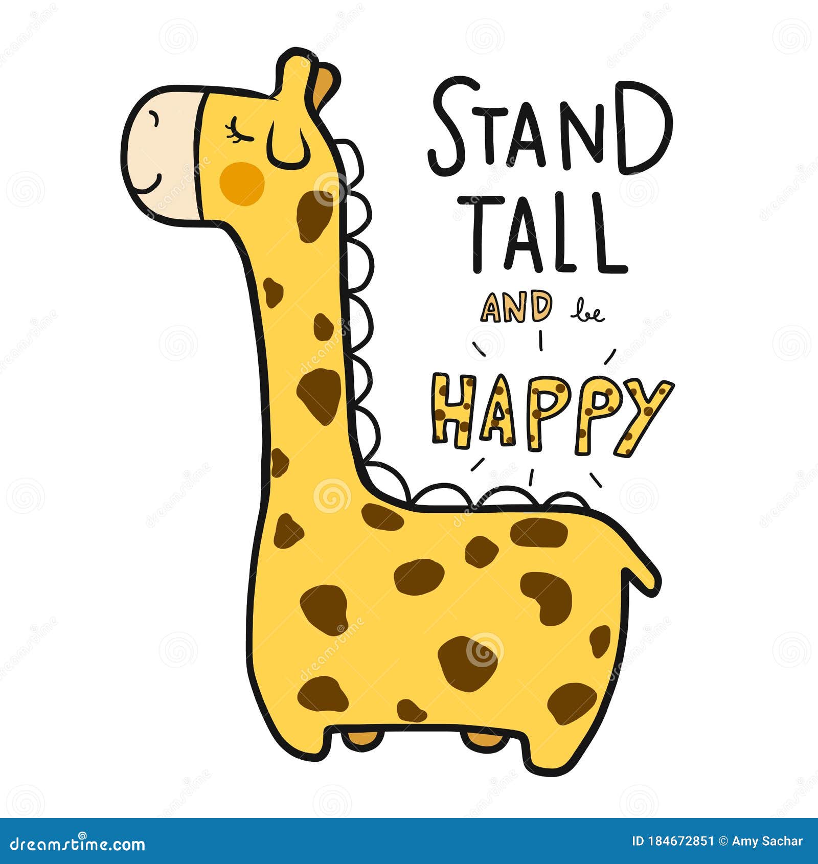 Cute Giraffe with Word Stand Tall and Be Happy Cartoon Stock Vector