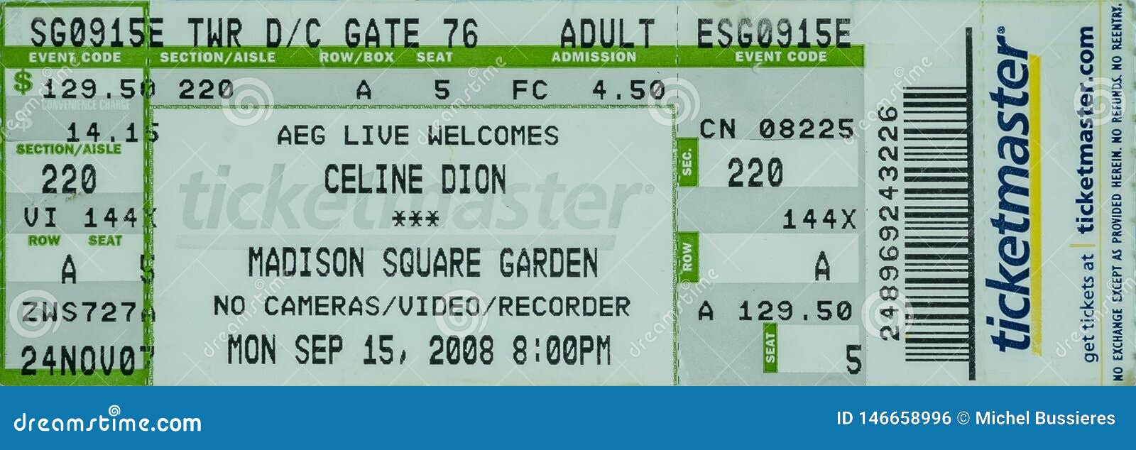 Celine Dion Ticket Madison Square Garden Editorial Photo Image