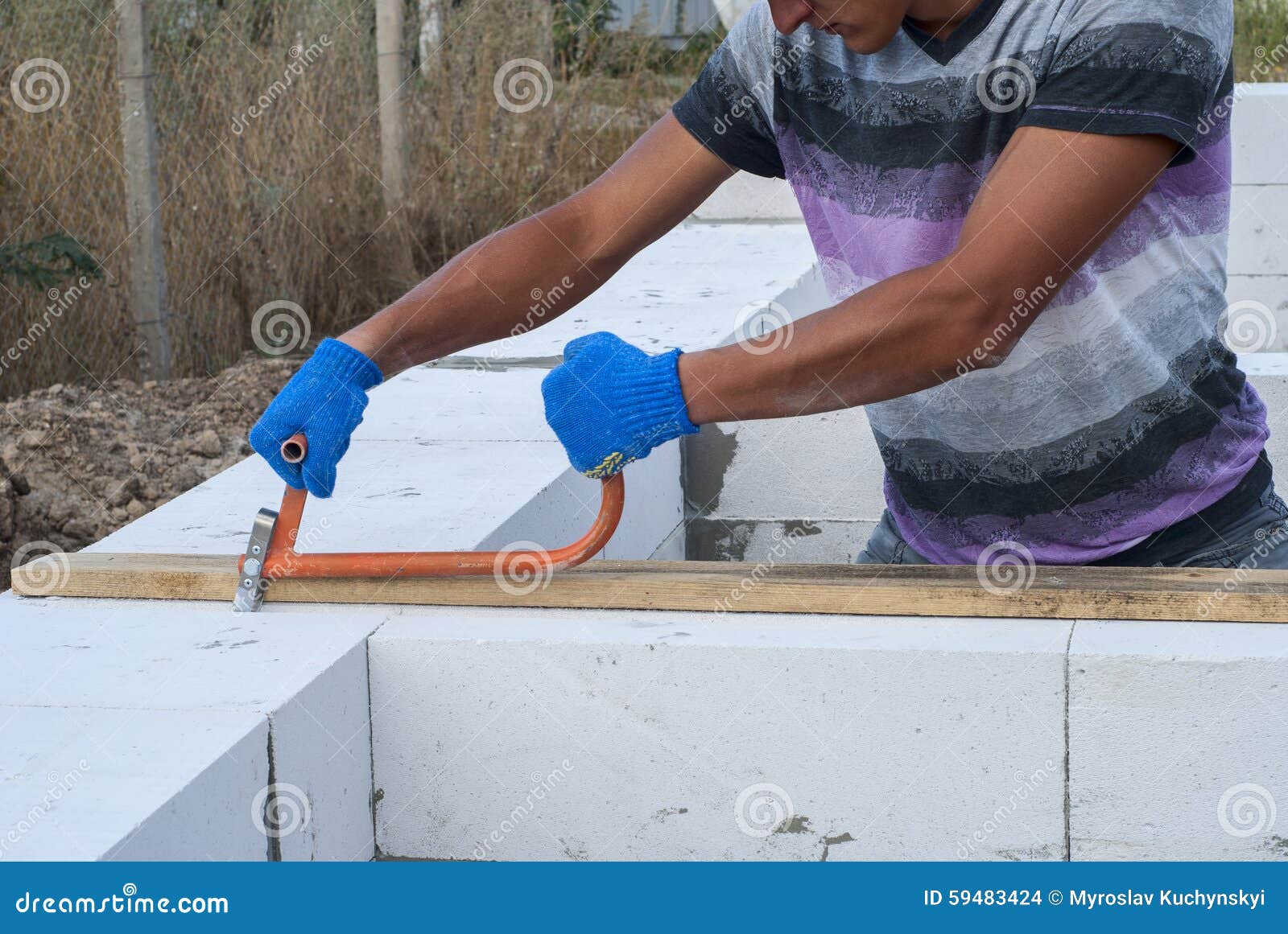 Aerated concrete masonry stock photo. Image of aligning 59483424