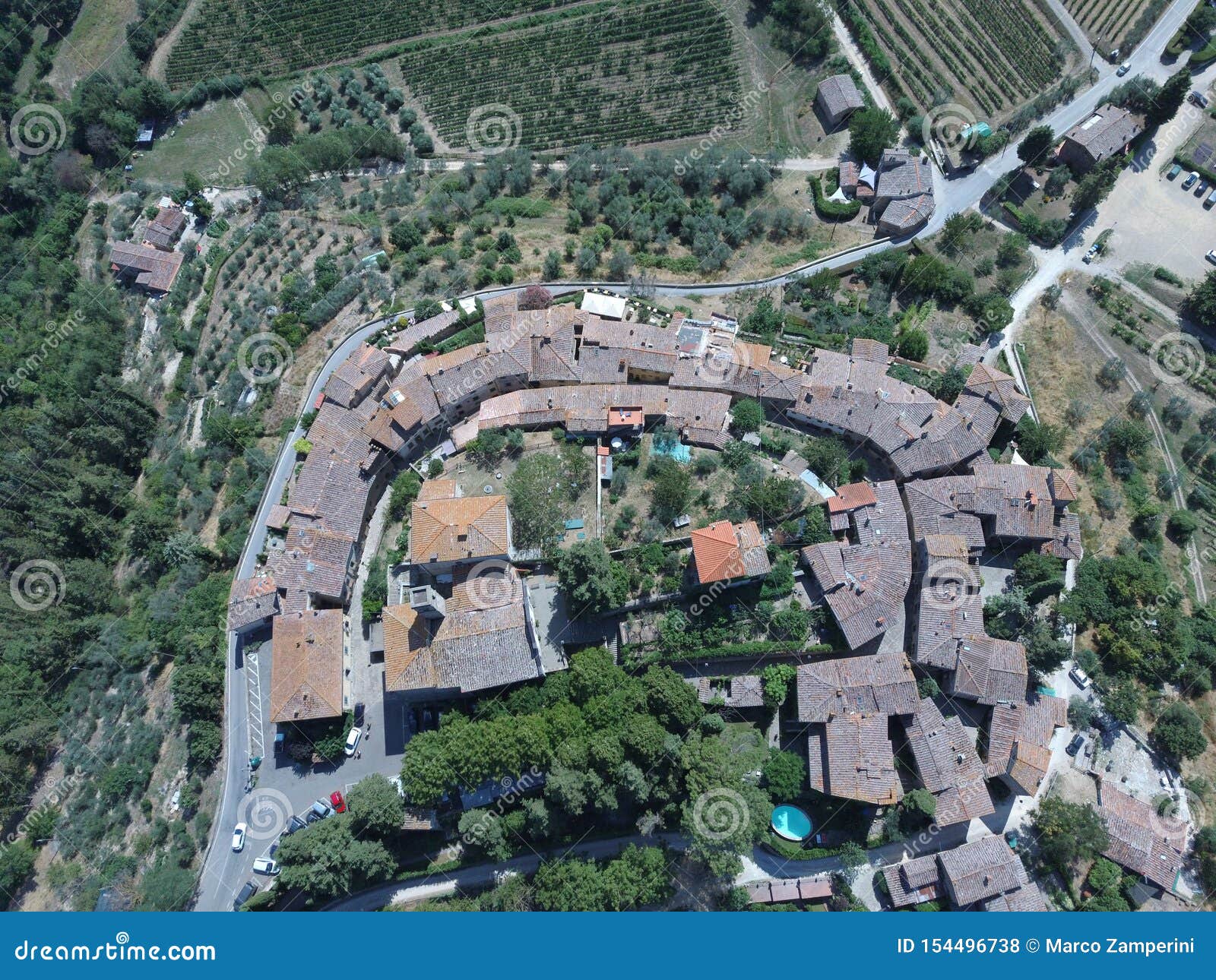 aereal view of montefioralle chianti drone