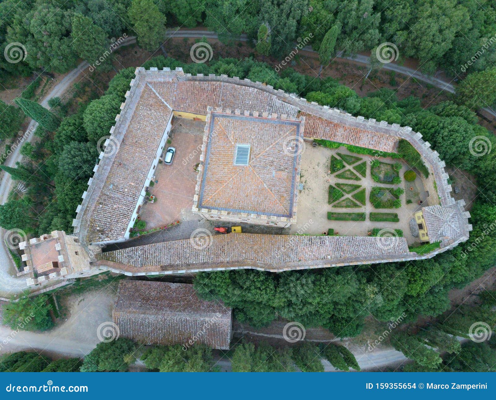 aereal view strozzavolpe castle chianti drone