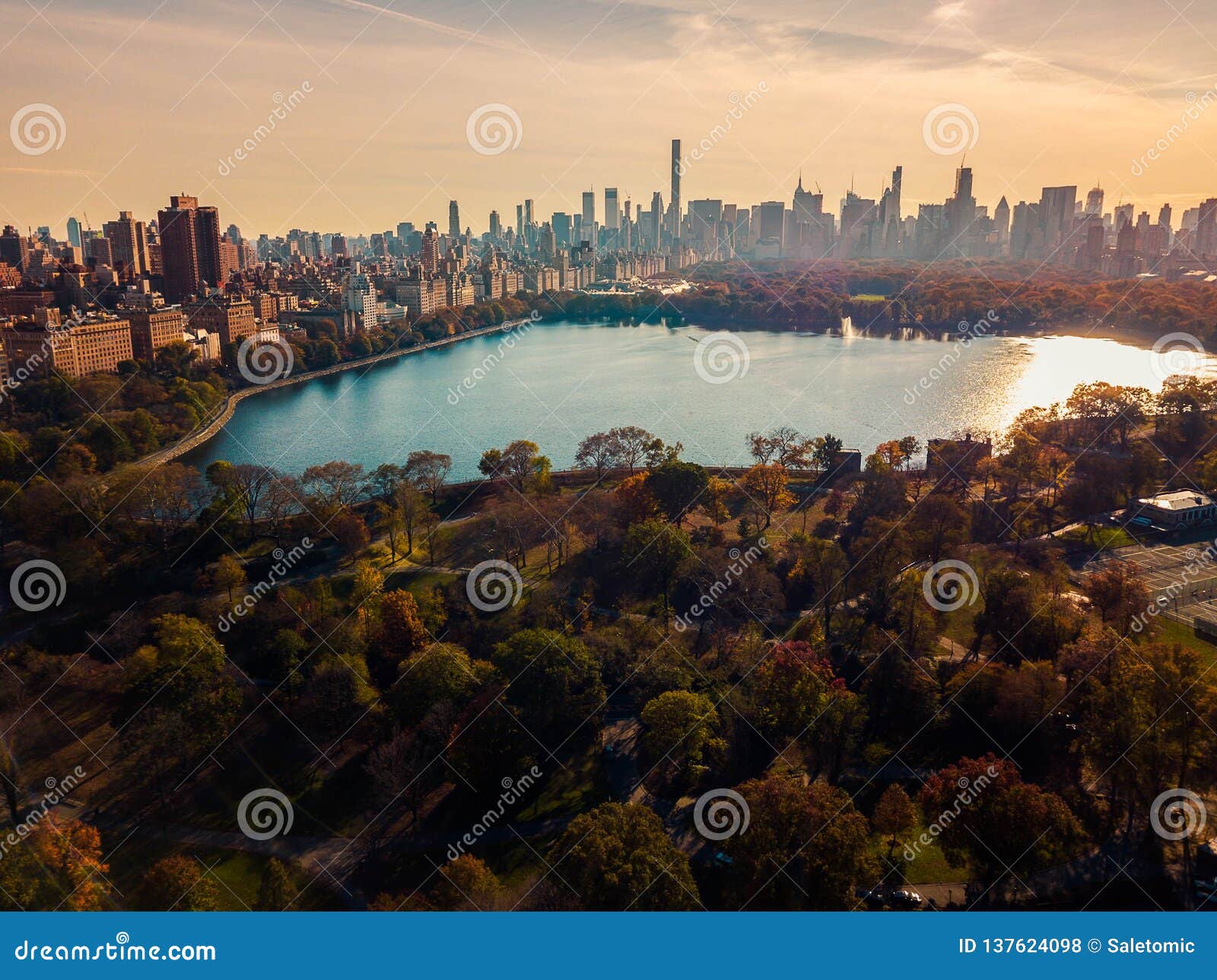 Aerial of Central Park and Downtown Manhattan Stock Photo Image of