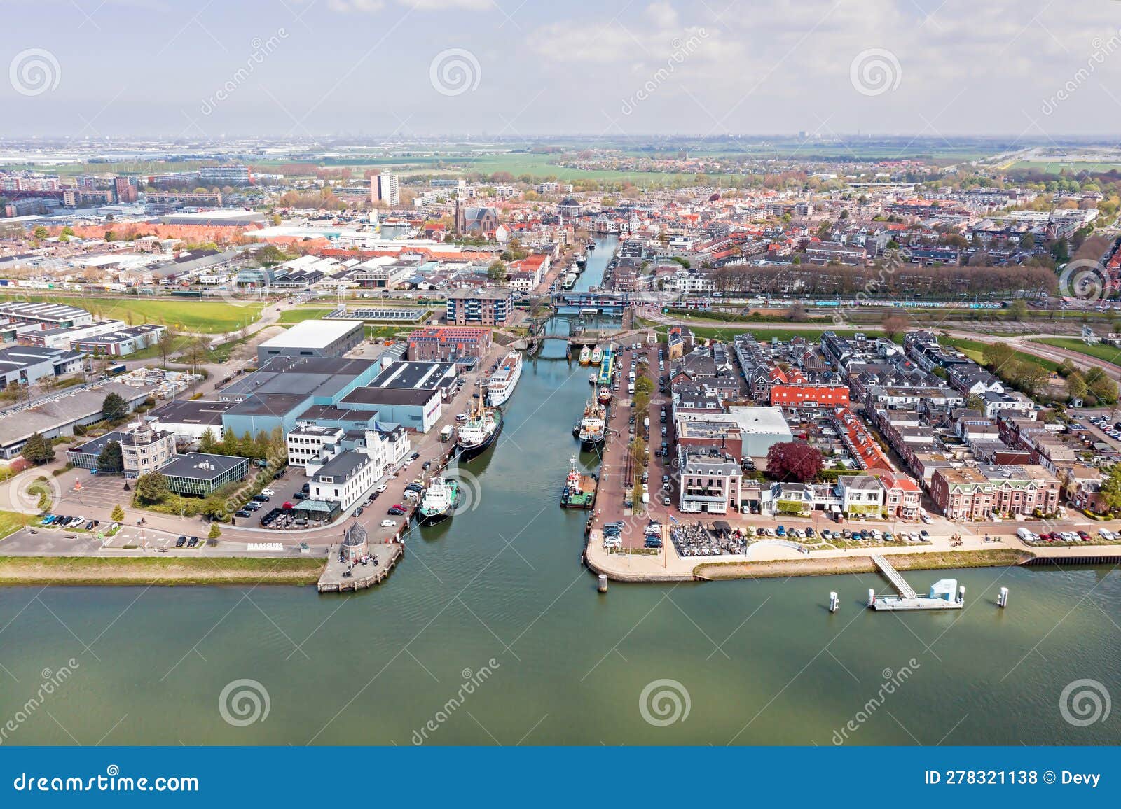 aerial from the city maassluis in the netherlands