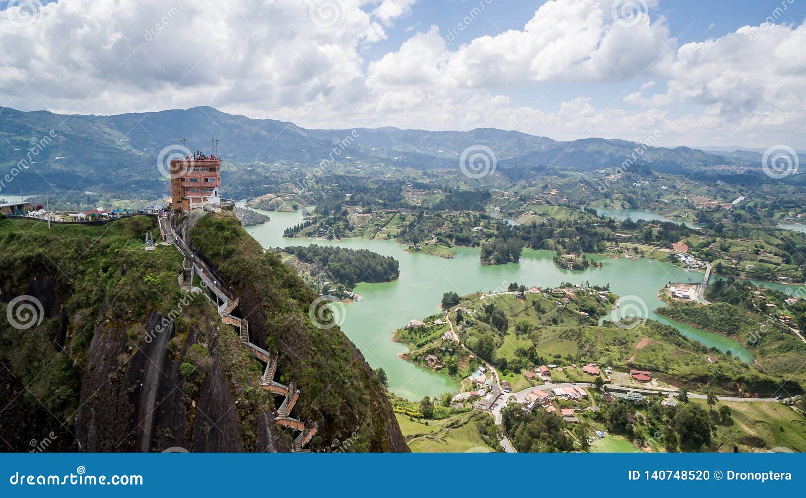 close up aerial drone view of peÃÂ±ÃÂ³n of guatapÃÂ© in colombia