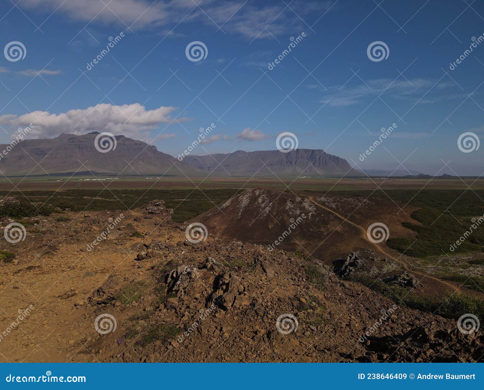 aerial drone landscape of eldborg crater in south iceland