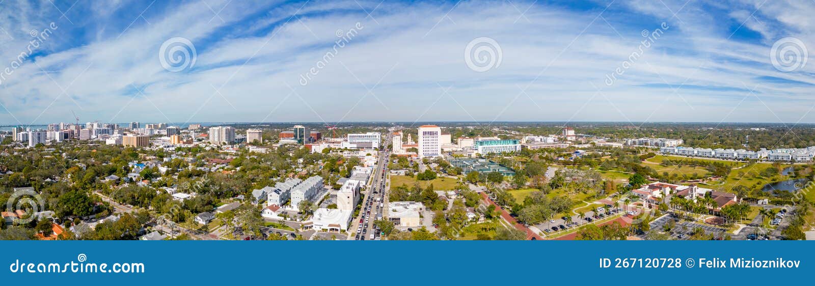 aerial drone photo downtown sarasota and payne park