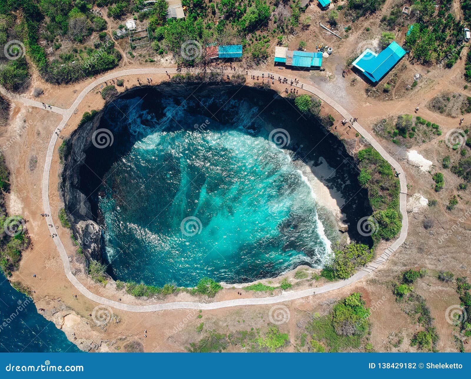 aerial drone top view of broken beach in nusa penida, bali, indonesia