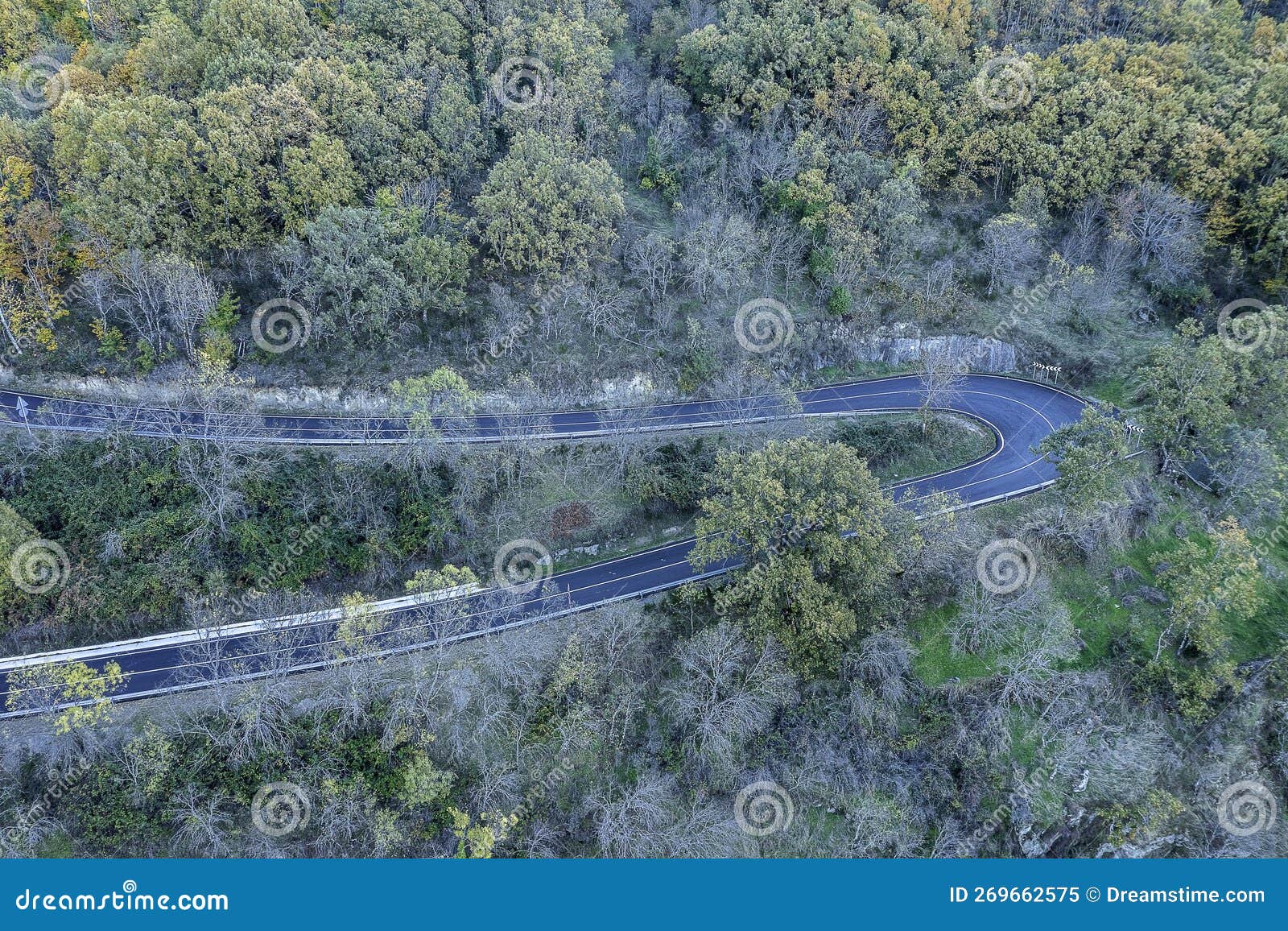 aerial drone view autumn landscape curved road of 