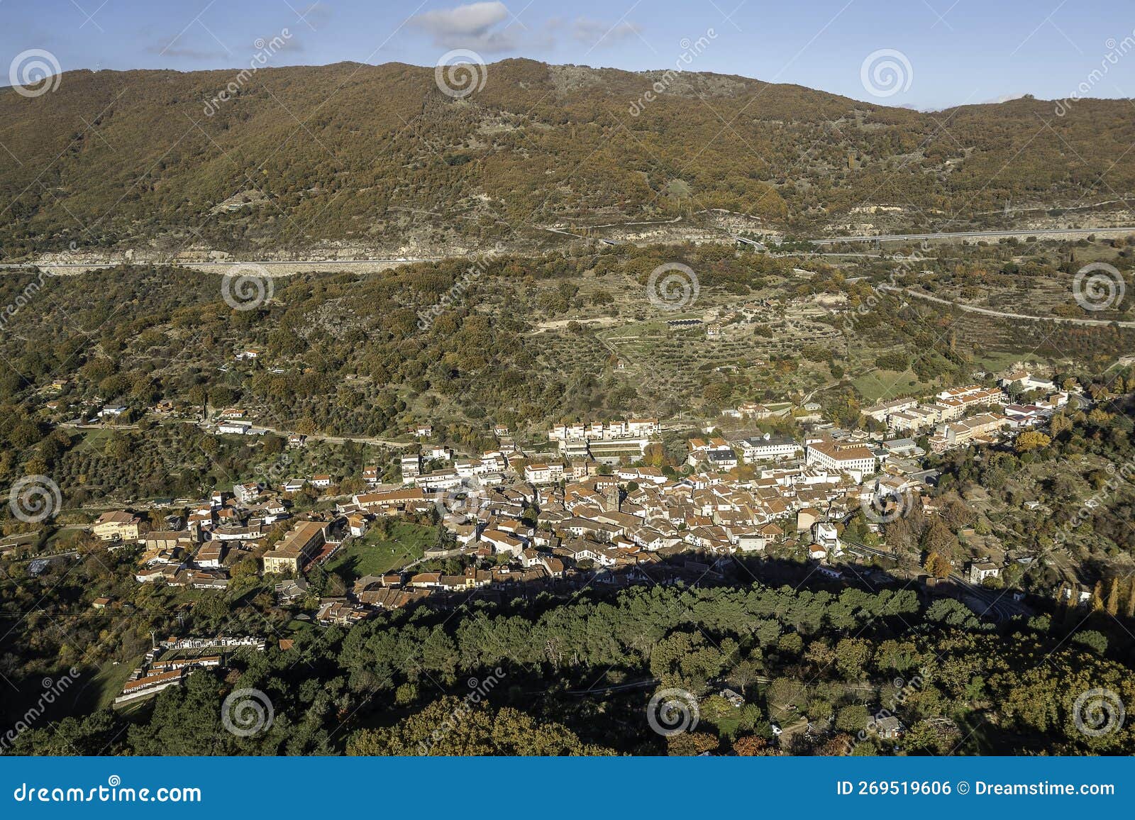 aerial drone view autumnal mountainous landscape 