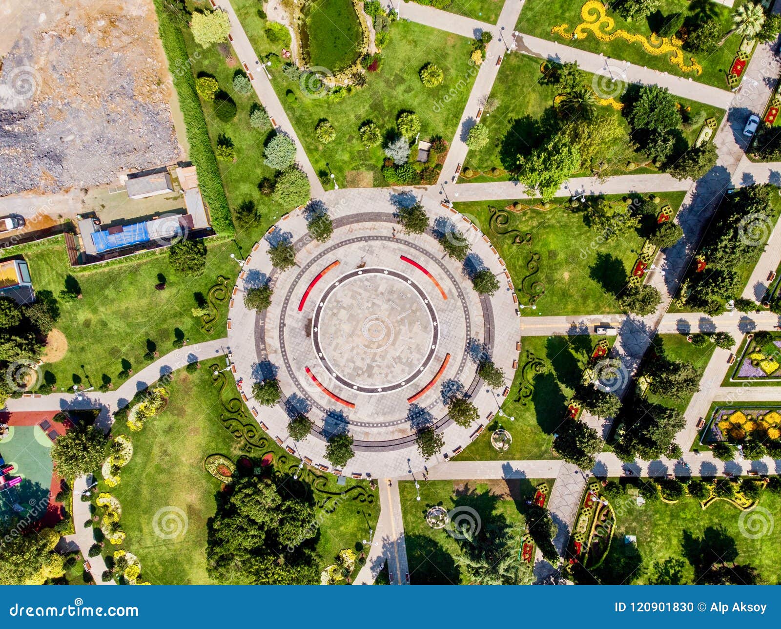 aerial drone view of goztepe 60th year park located in kadikoy, istanbul.
