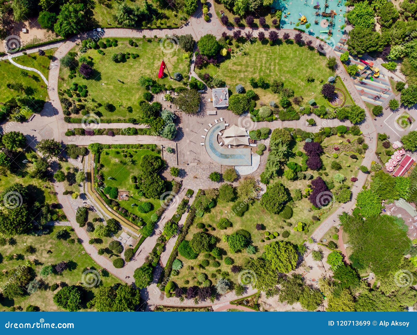 aerial drone view of kadikoy goztepe freedom garden park in istanbul / ozgurluk parki.