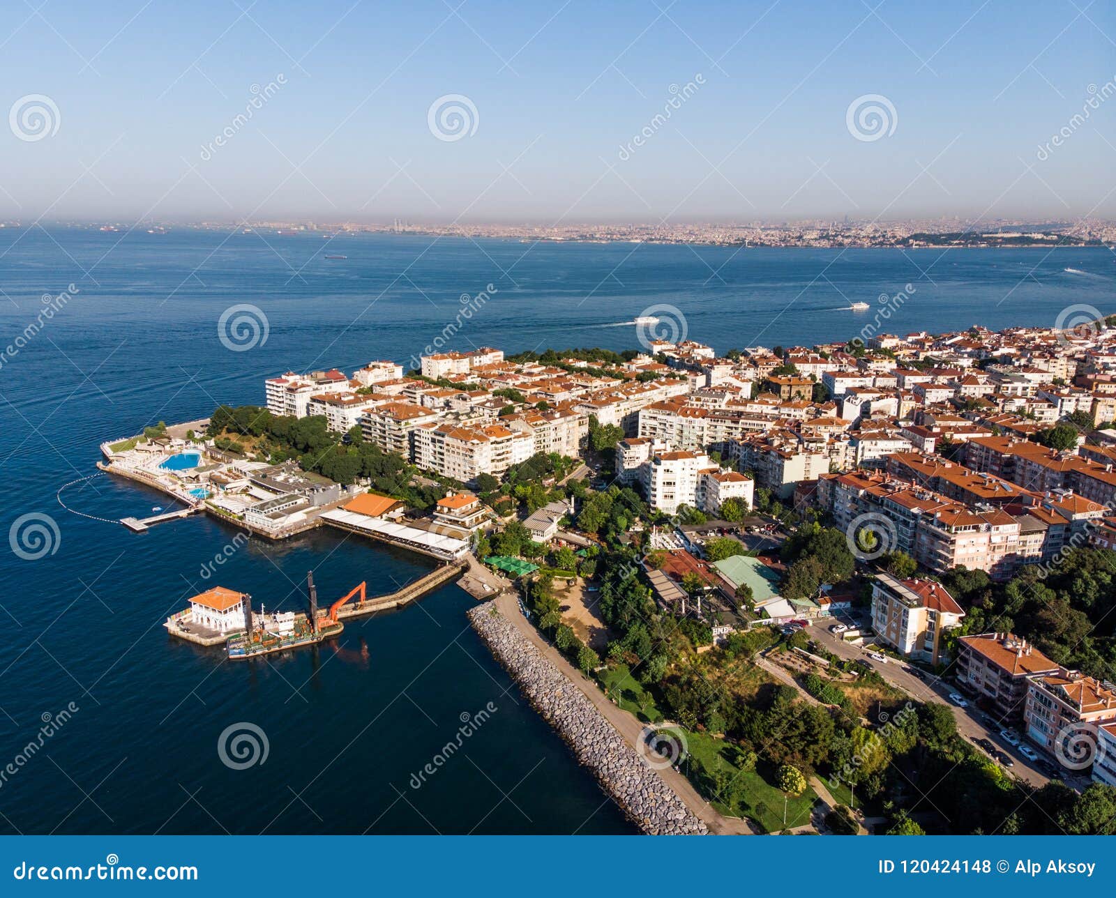 aerial drone view of kadikoy moda seaside in istanbul