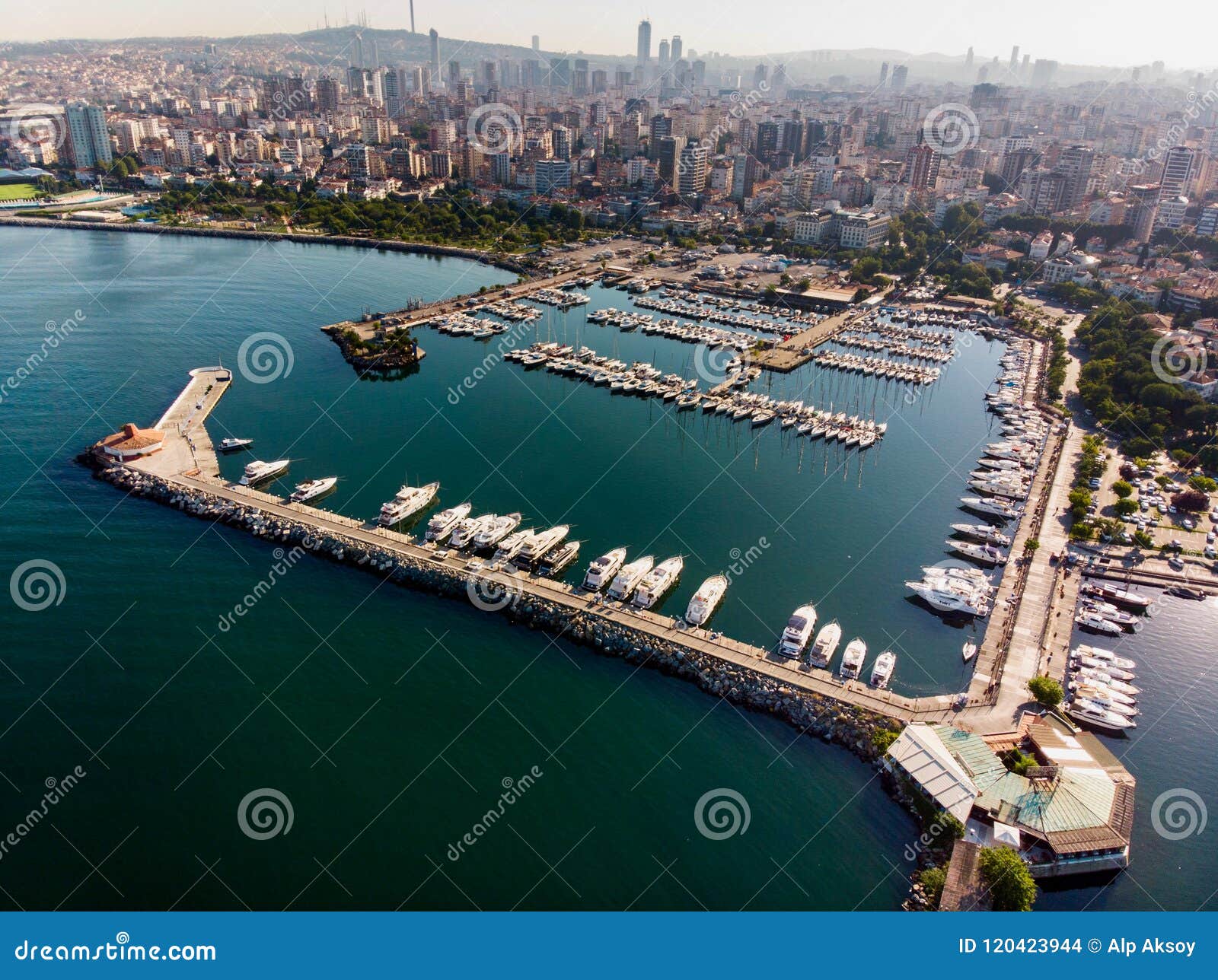 aerial drone view of kalamis fenerbahce marina in istanbul